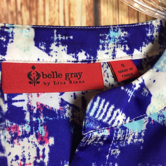 Belle Gray by Lisa Rinna Abstract Bold Bright Watercolor Arrow Blouse Size Small - Picture 5 of 6